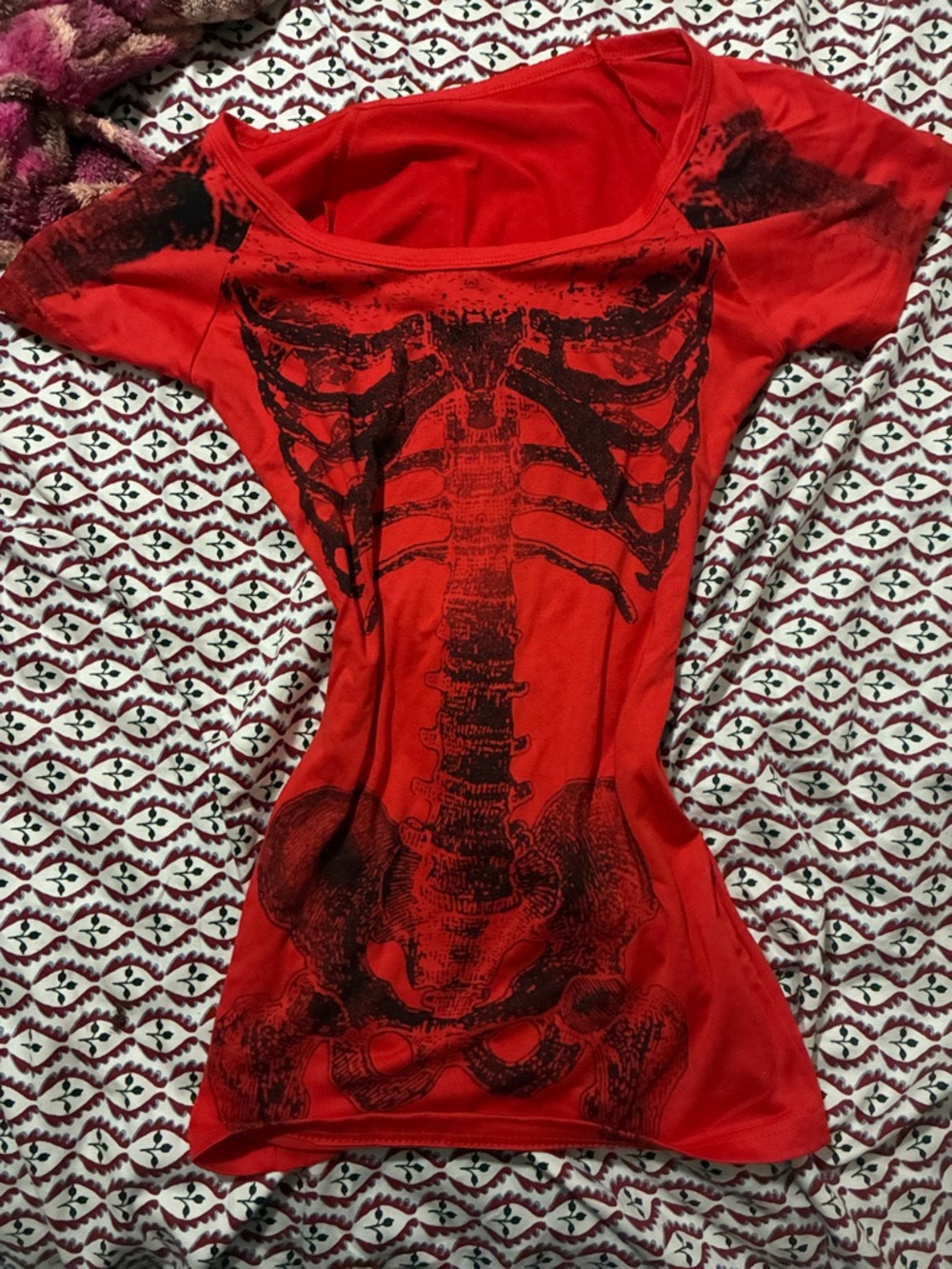Red Skeleton Graphic Scoop Neck Tee